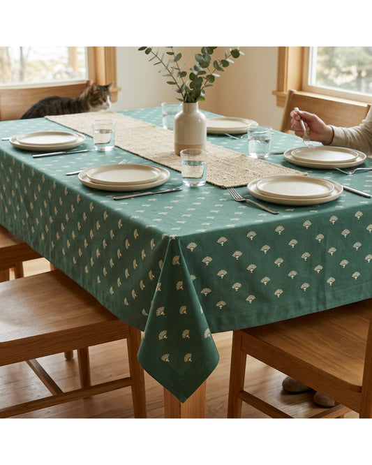 Nxvk Fanfield Rectangular Tablecloth Eucalyptus 60 x 104 in - Lifestyle view