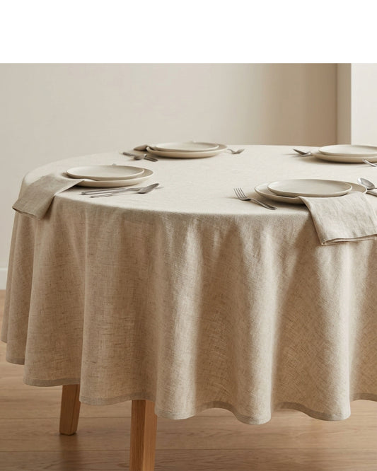 Nxvk Linen Cotton Round Tablecloth 180 cm Natural - Lifestyle view