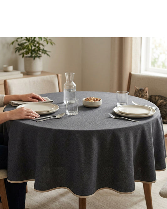 Nxvk Ridgeline Round Tablecloth Charcoal 70 in - Lifestyle view