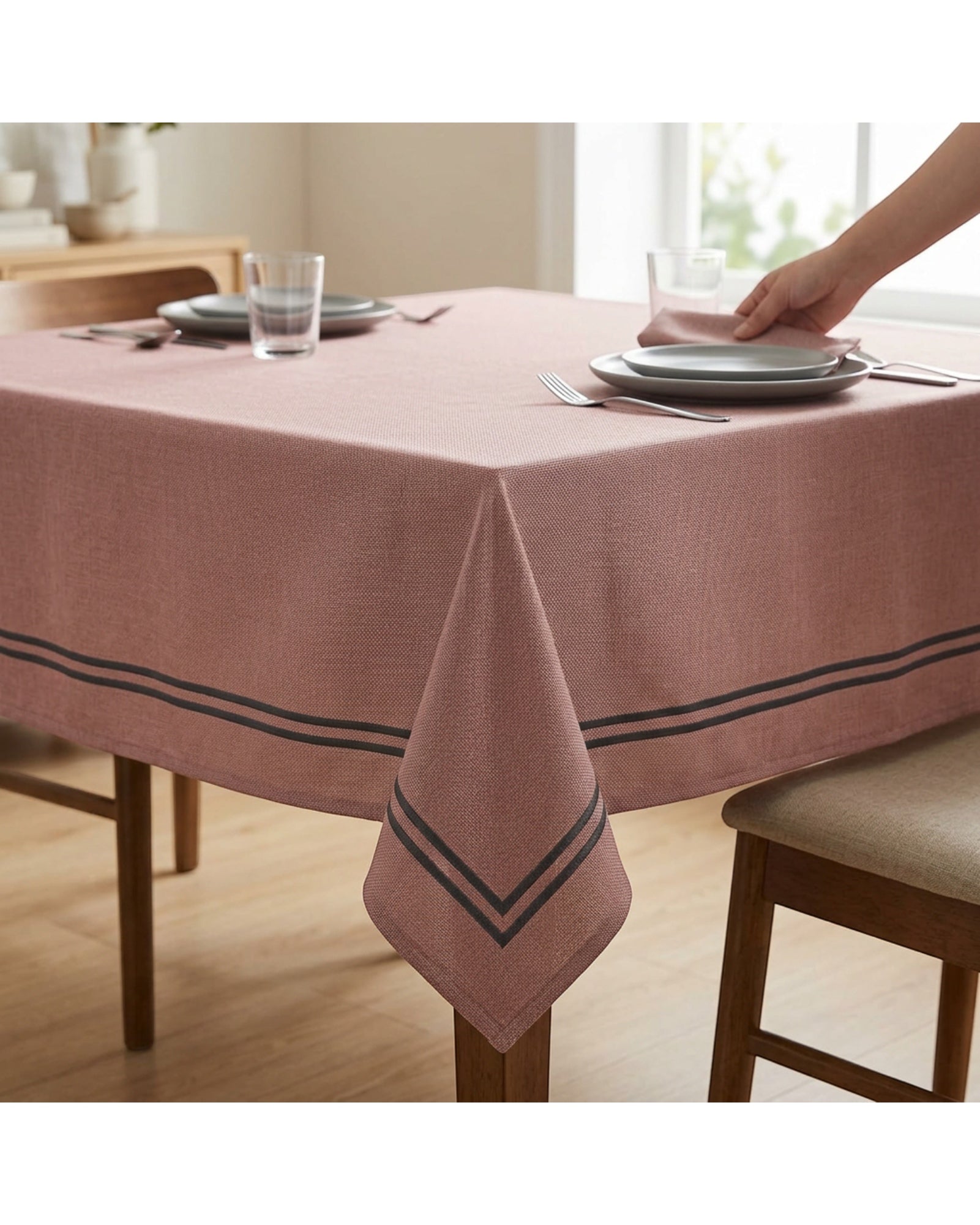 Nxvk Latticecord Square Tablecloth Smoked Rose 54 x 54 in - Lifestyle view