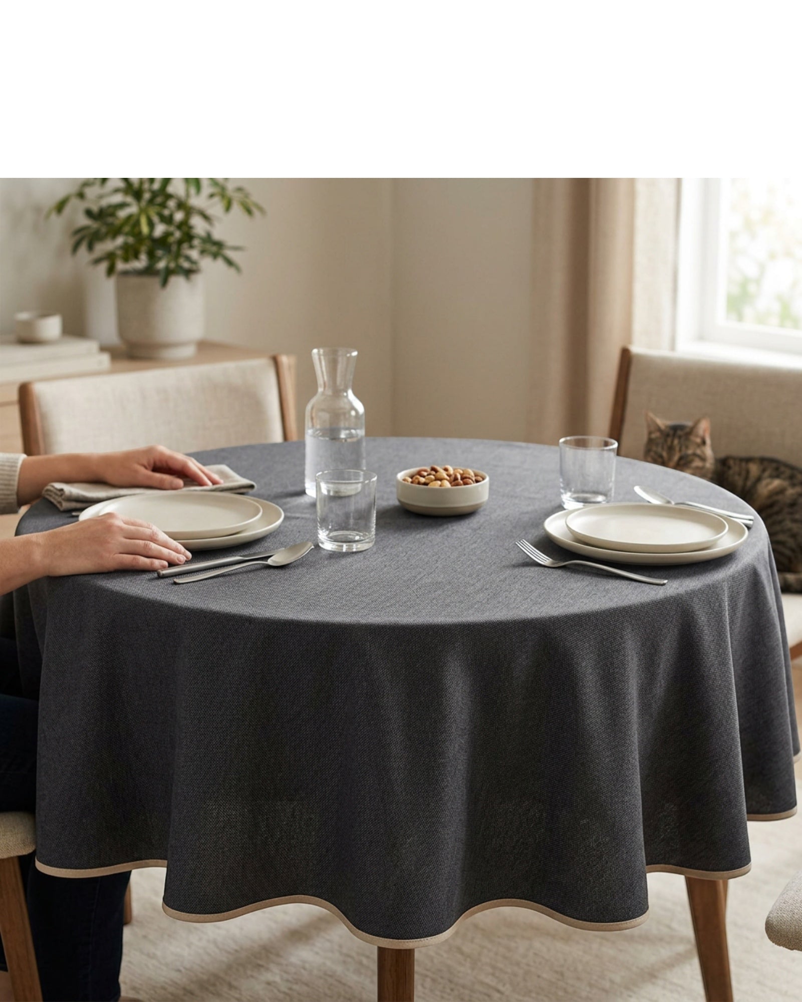 Nxvk Ridgeline Round Tablecloth Charcoal 70 in - Lifestyle view